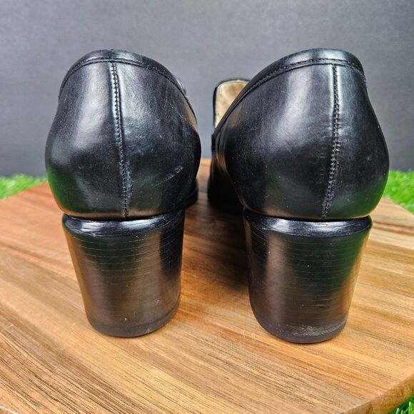 Enzo Angiolini Black Leather Loafer Pumps Size 10 M Chunky Block Heels Classic - Picture 3 of 16